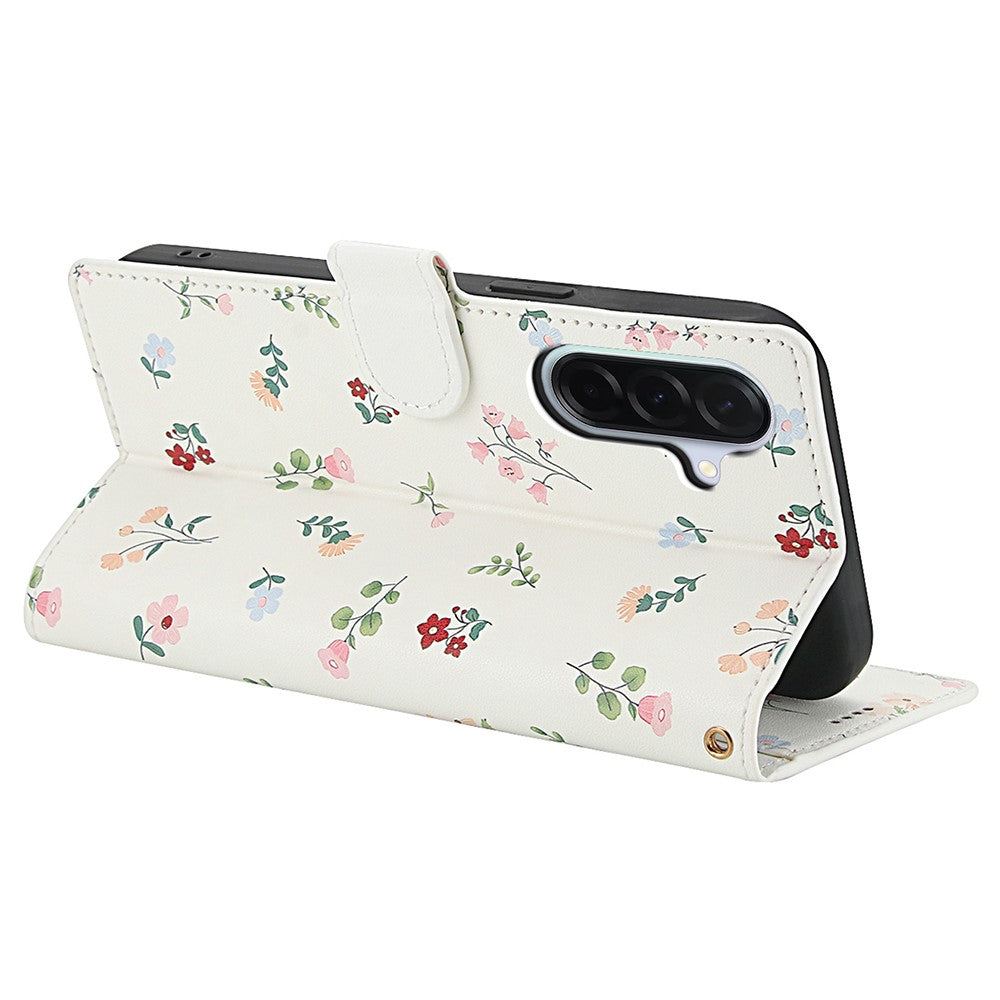 Samsung Galaxy A18 5G / A18 4G / A17 5G / A17 4G / A26 5G pung-etui med rombisk blomstermønster, læderflip-etui med rem
