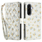 Samsung Galaxy A18 5G / A18 4G / A17 5G / A17 4G / A26 5G pung-etui med rombisk blomstermønster, læderflip-etui med rem