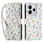 For Xiaomi Redmi Note 14 4G (164.84mm) Wallet Case Rhombic Floral Design Leather Flip Phone Cover with Strap