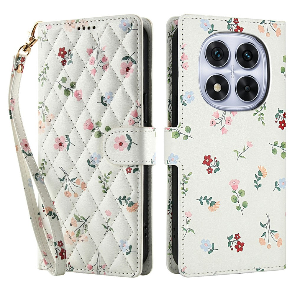 Plånboksfodral för Xiaomi Redmi Note 14 Pro 5G / 14 Pro+ 5G / Poco X7 5G Rombiskt blommönster Läderflikfodral med rem