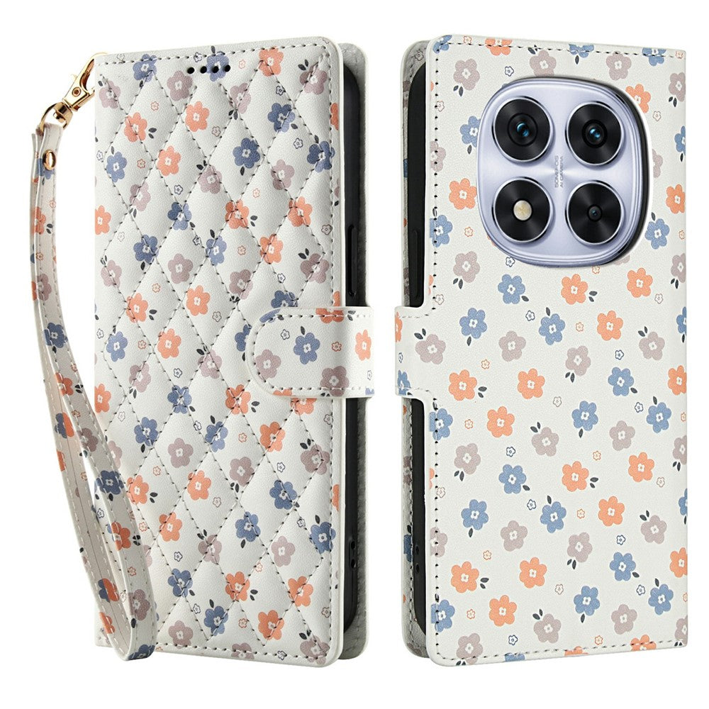Plånboksfodral för Xiaomi Redmi Note 14 Pro 5G / 14 Pro+ 5G / Poco X7 5G Rombiskt blommönster Läderflikfodral med rem