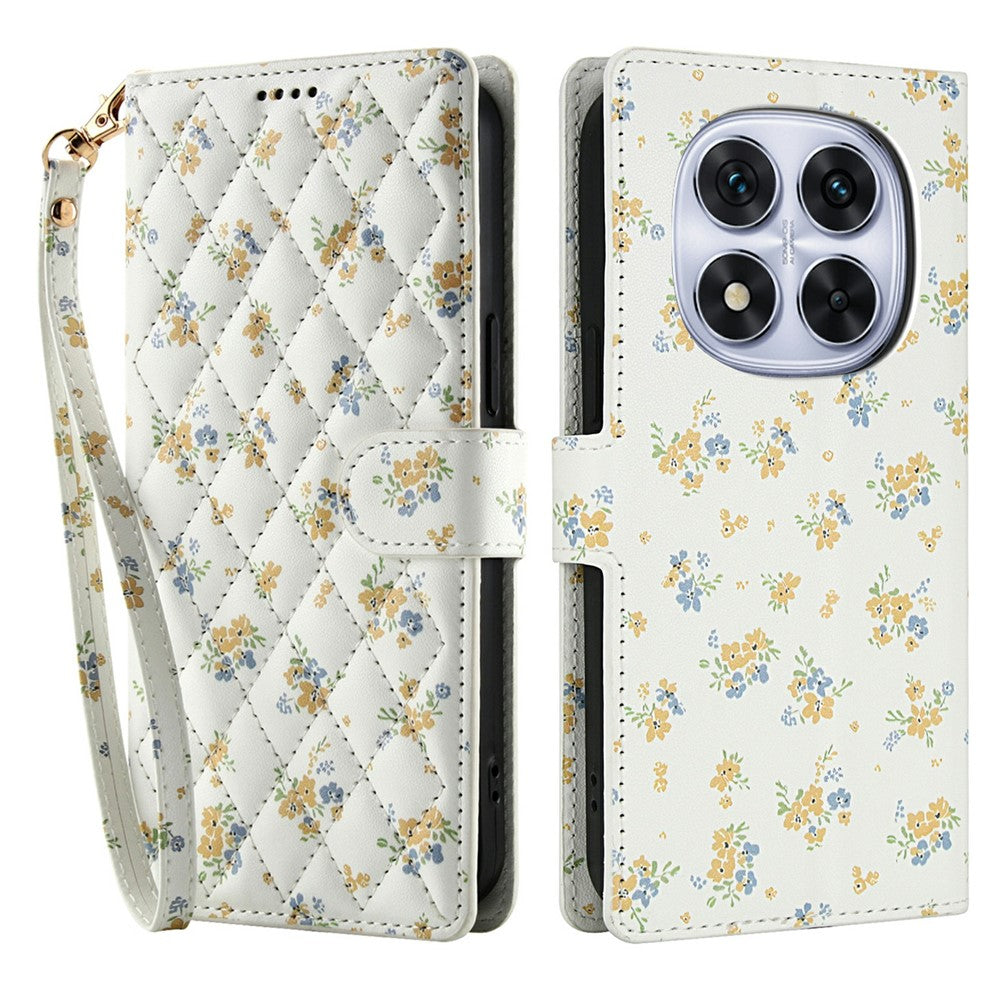 Plånboksfodral för Xiaomi Redmi Note 14 Pro 5G / 14 Pro+ 5G / Poco X7 5G Rombiskt blommönster Läderflikfodral med rem