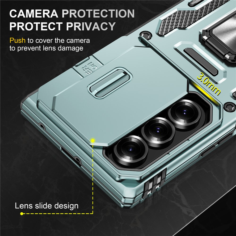 For Samsung Galaxy Z Fold8 Ultra / Z Fold7 5G Case Kickstand Slide Lens Lid PC + TPU Drop-Proof Phone Cover