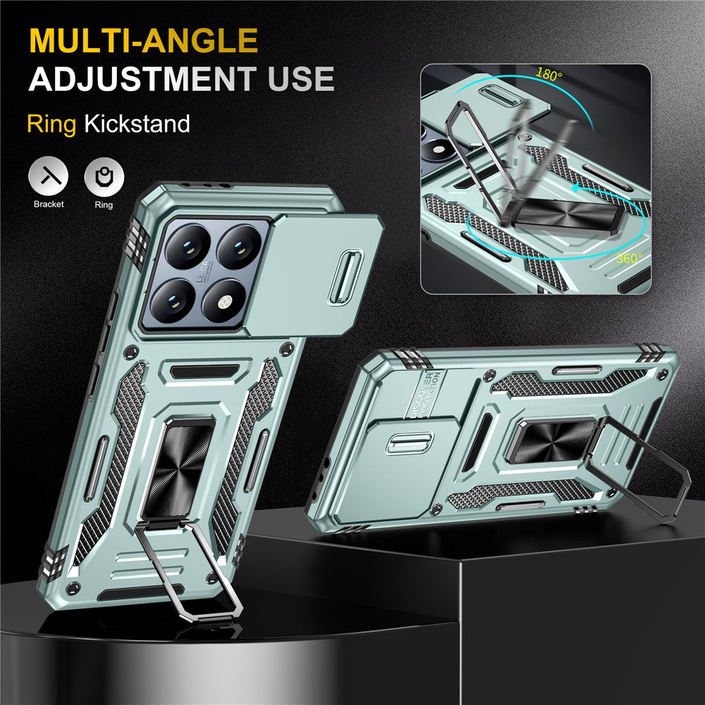 For Xiaomi 14T Case Kickstand Slide Lens Lid PC + TPU Drop-Proof Phone Cover