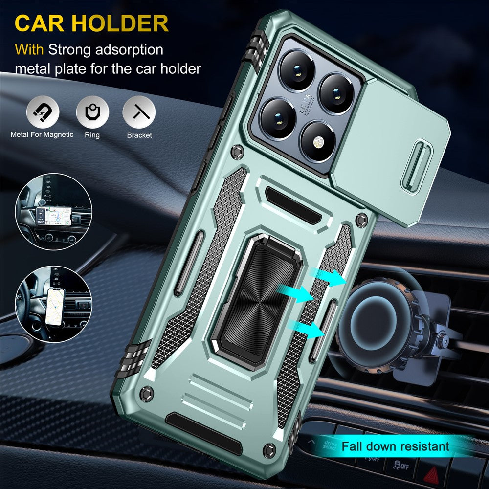 For Xiaomi 14T Case Kickstand Slide Lens Lid PC + TPU Drop-Proof Phone Cover