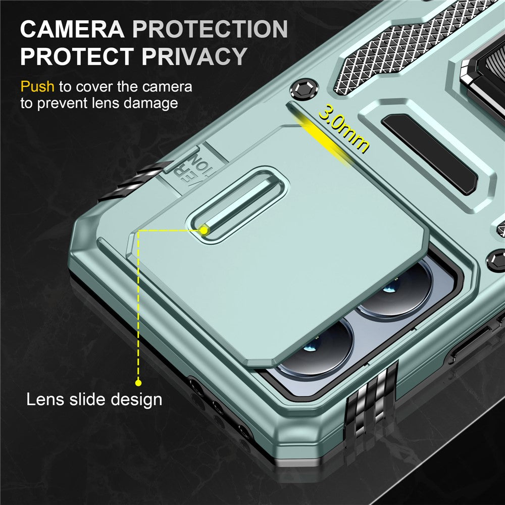 For Xiaomi 14T Case Kickstand Slide Lens Lid PC + TPU Drop-Proof Phone Cover