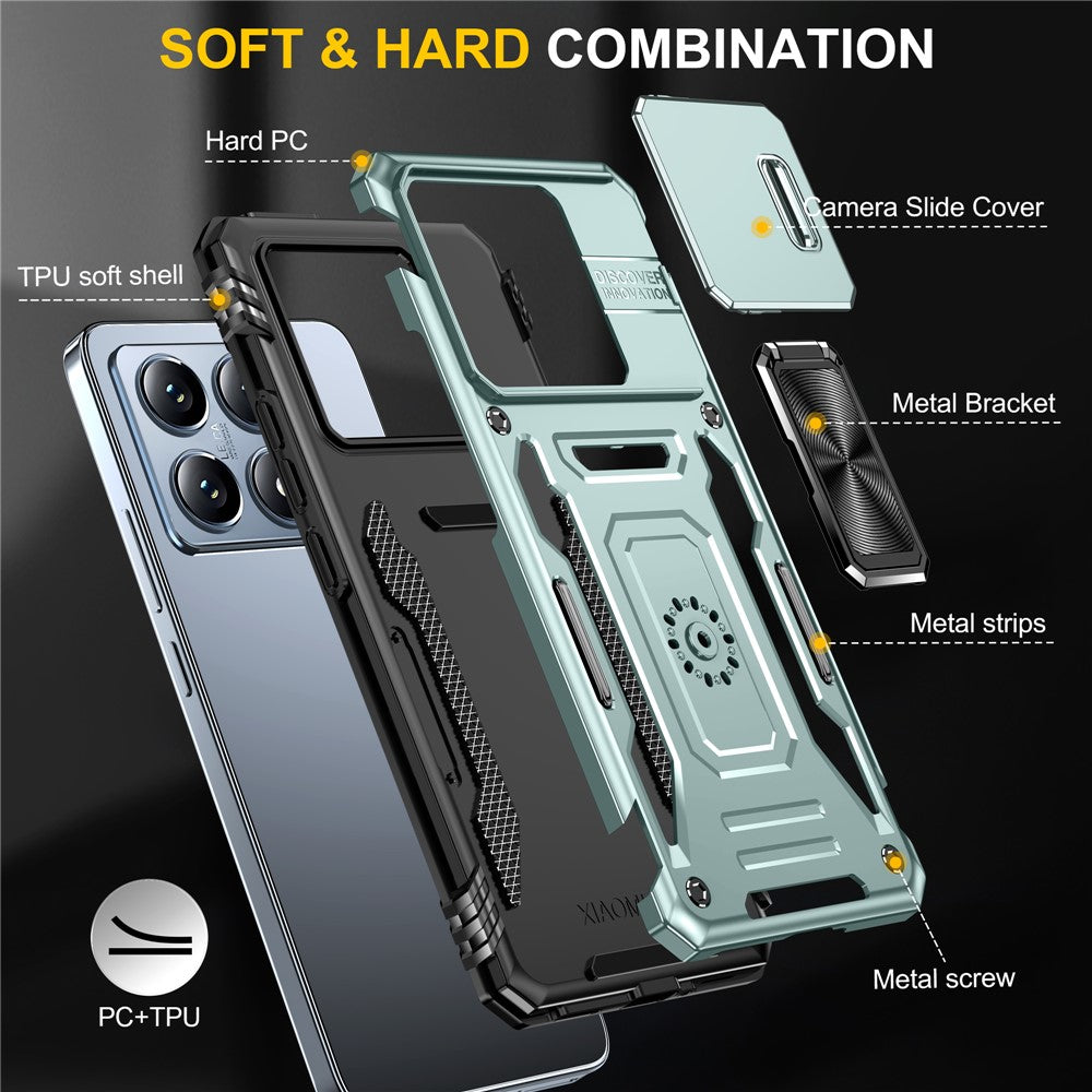 For Xiaomi 14T Case Kickstand Slide Lens Lid PC + TPU Drop-Proof Phone Cover