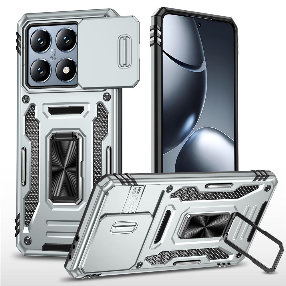 For Xiaomi 14T Case Kickstand Slide Lens Lid PC + TPU Drop-Proof Phone Cover