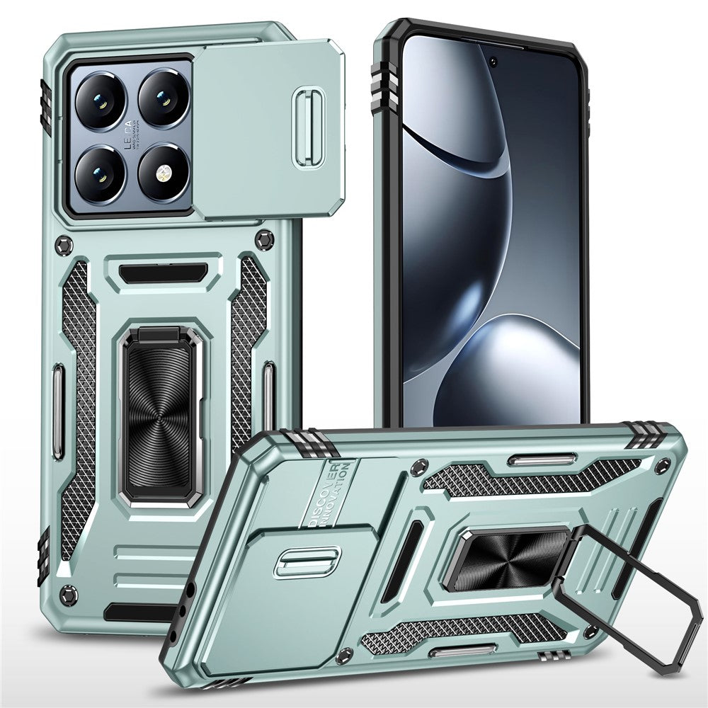 For Xiaomi 14T Pro Case Kickstand Slide Lens Lid PC + TPU Drop-Proof Phone Cover
