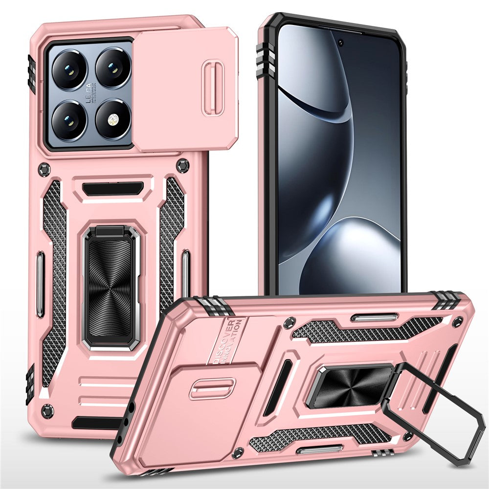 For Xiaomi 14T Pro Case Kickstand Slide Lens Lid PC + TPU Drop-Proof Phone Cover