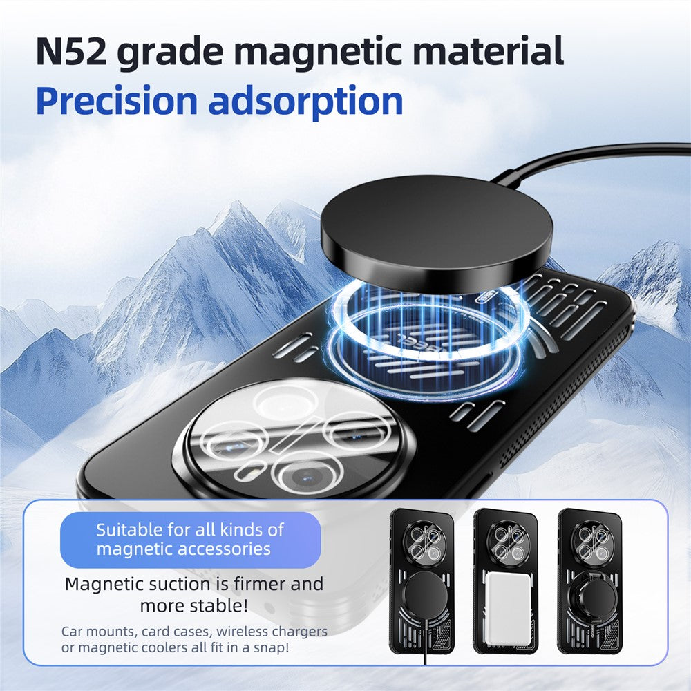 ABEEL For Honor Magic7 5G Magnetic Case Aluminium Alloy + PC + TPU Hollow Heat Dissipation Phone Cover