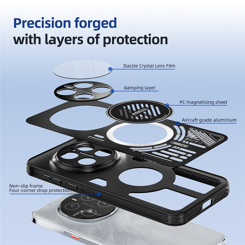 ABEEL For Honor Magic7 5G Magnetic Case Aluminium Alloy + PC + TPU Hollow Heat Dissipation Phone Cover