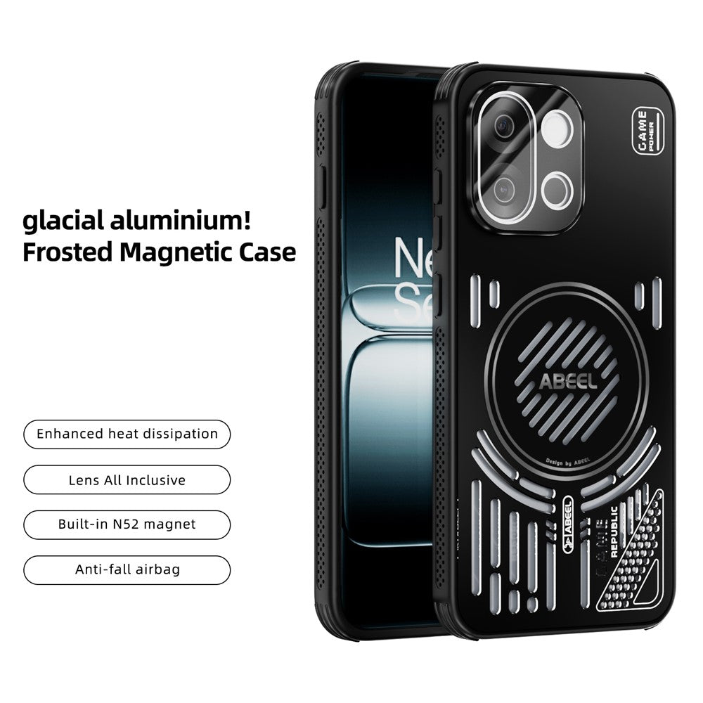 ABEEL Magnetiskt Skal För OnePlus 13T 5G Aluminiumlegering + PC + TPU Ihåligt Värmeavledande mobilskal