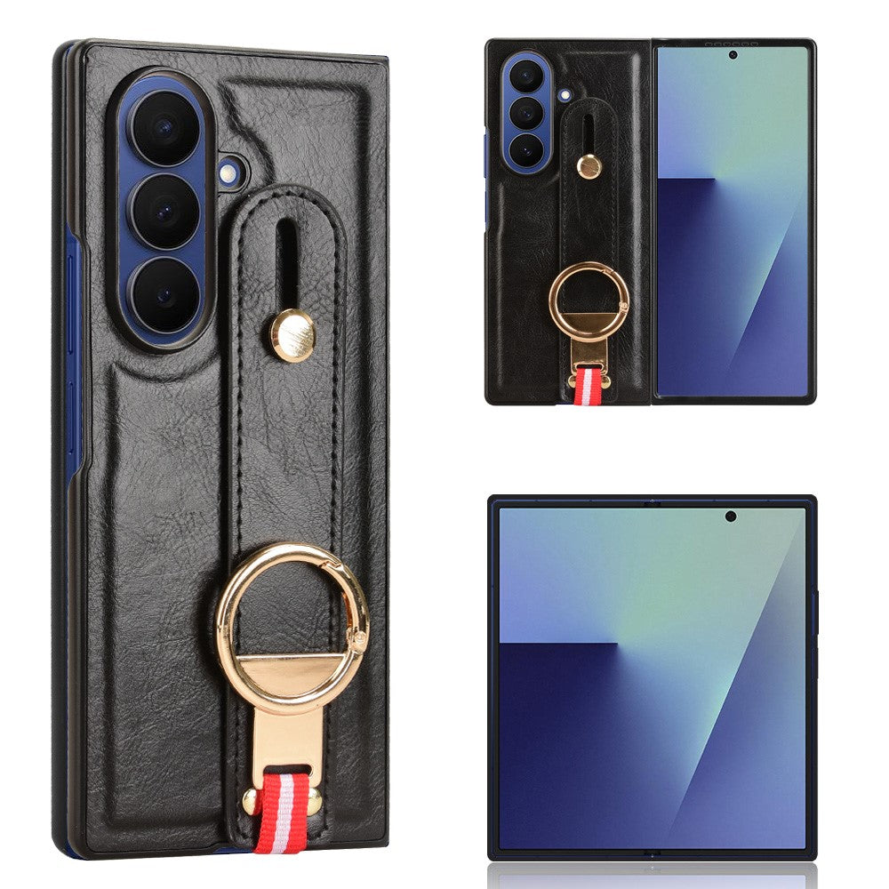 Samsung Galaxy Z Fold7 5G-cover med armbånd, stativ, læder + PC + TPU-mobilcover og flaskeåbner