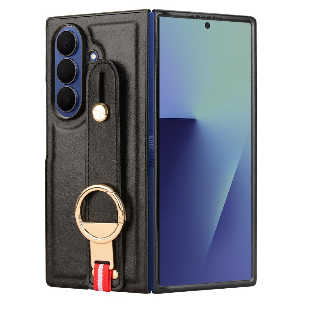 Samsung Galaxy Z Fold7 5G-cover med armbånd, stativ, læder + PC + TPU-mobilcover og flaskeåbner