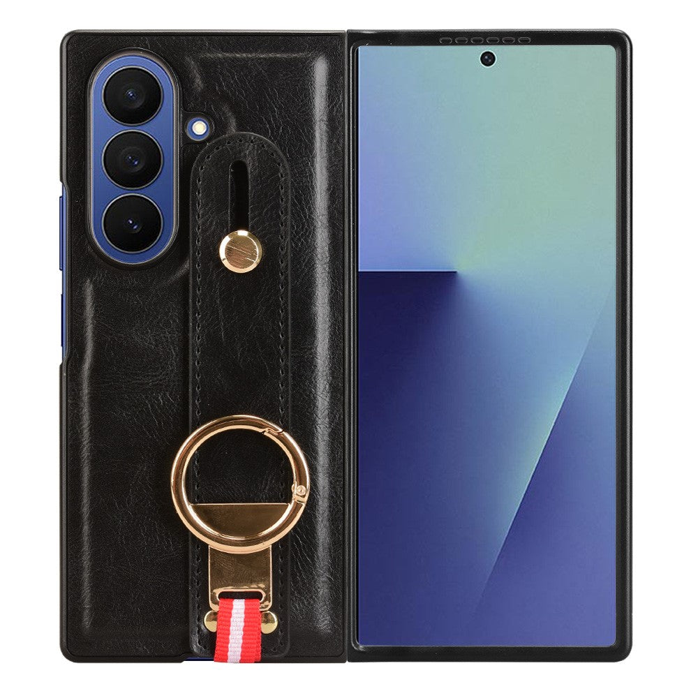 Samsung Galaxy Z Fold7 5G-cover med armbånd, stativ, læder + PC + TPU-mobilcover og flaskeåbner