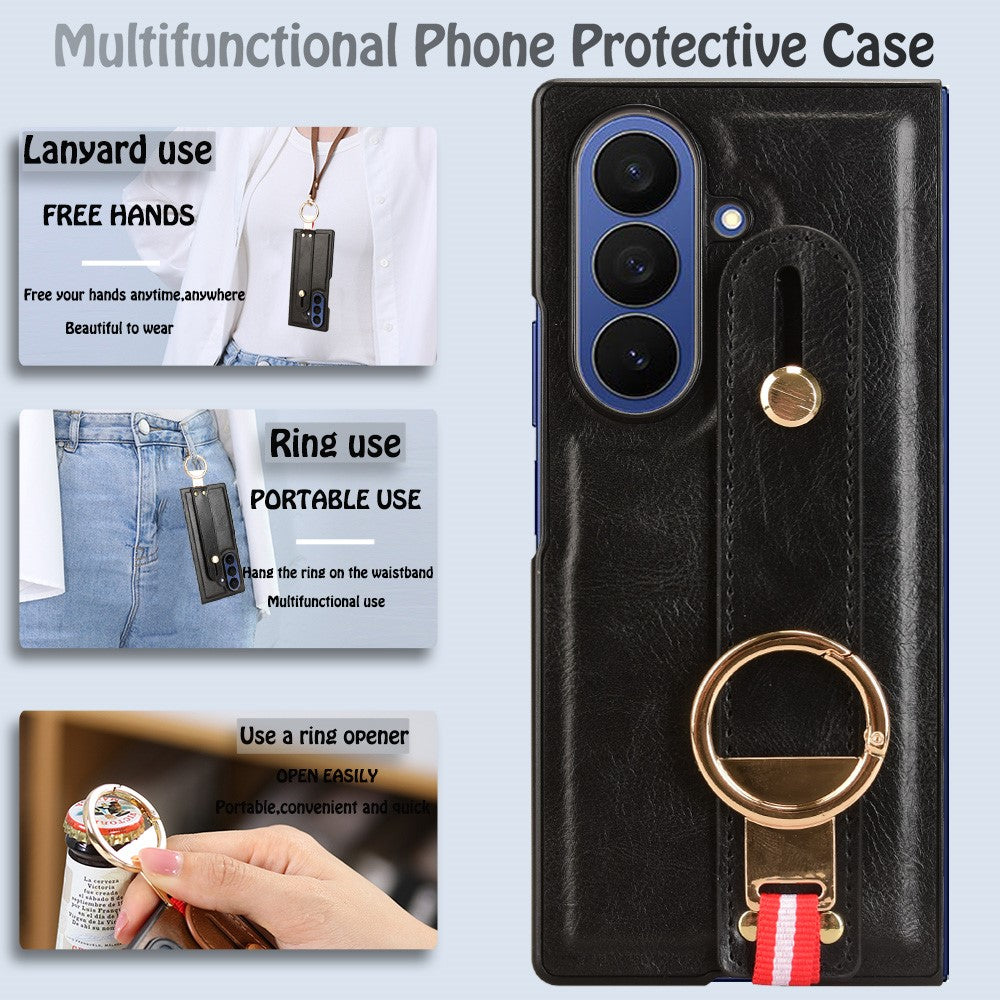 Samsung Galaxy Z Fold7 5G-cover med armbånd, stativ, læder + PC + TPU-mobilcover og flaskeåbner