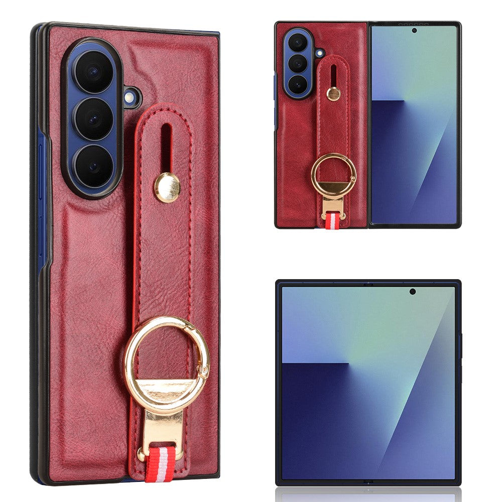Samsung Galaxy Z Fold7 5G-cover med armbånd, stativ, læder + PC + TPU-mobilcover og flaskeåbner