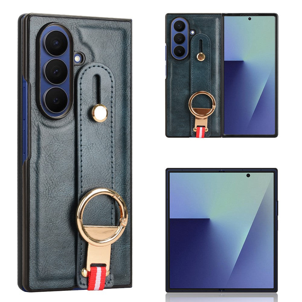 Samsung Galaxy Z Fold7 5G-cover med armbånd, stativ, læder + PC + TPU-mobilcover og flaskeåbner