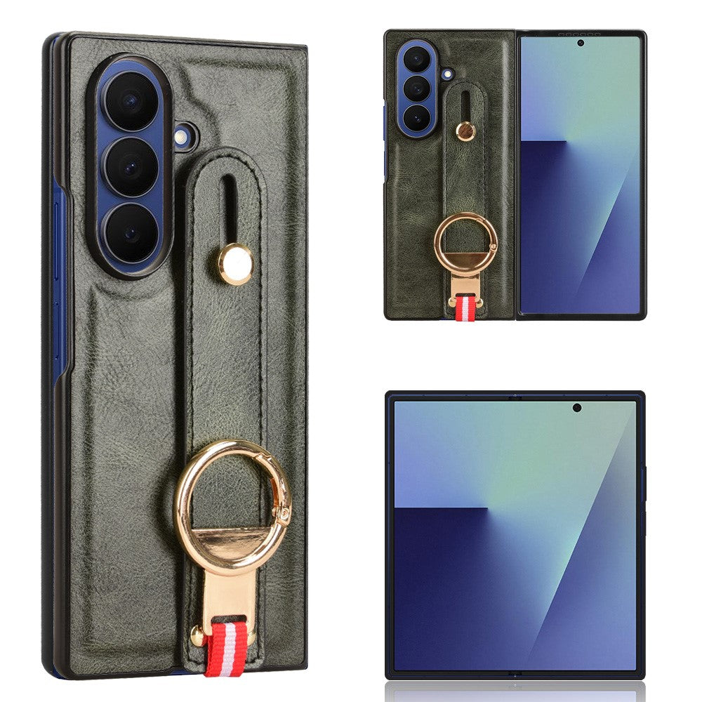 Samsung Galaxy Z Fold7 5G-cover med armbånd, stativ, læder + PC + TPU-mobilcover og flaskeåbner