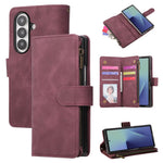 For Samsung Galaxy Z Fold7 5G Case Zipper Multi-Pocket Wallet Leather Phone Cover with Shoulder and Wrist Straps