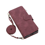 For Samsung Galaxy Z Fold7 5G Case Zipper Multi-Pocket Wallet Leather Phone Cover with Shoulder and Wrist Straps