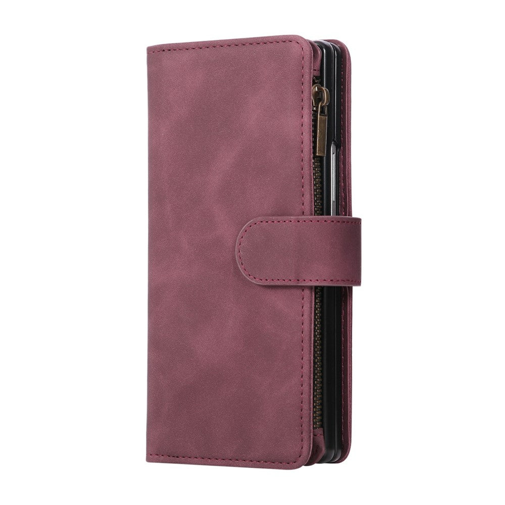 For Samsung Galaxy Z Fold7 5G Case Zipper Multi-Pocket Wallet Leather Phone Cover with Shoulder and Wrist Straps