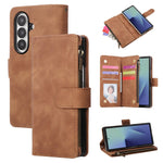 For Samsung Galaxy Z Fold7 5G Case Zipper Multi-Pocket Wallet Leather Phone Cover with Shoulder and Wrist Straps