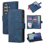 For Samsung Galaxy Z Fold7 5G Case Zipper Multi-Pocket Wallet Leather Phone Cover with Shoulder and Wrist Straps