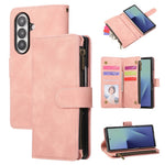 For Samsung Galaxy Z Fold7 5G Case Zipper Multi-Pocket Wallet Leather Phone Cover with Shoulder and Wrist Straps