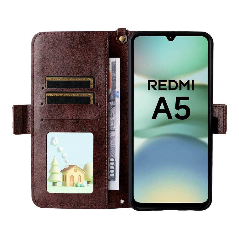 For Xiaomi Redmi A5 NFC (EU) (173.45mm) Leather Case Magnetic Closure Wallet Stand Phone Cover with Crossbody Strap