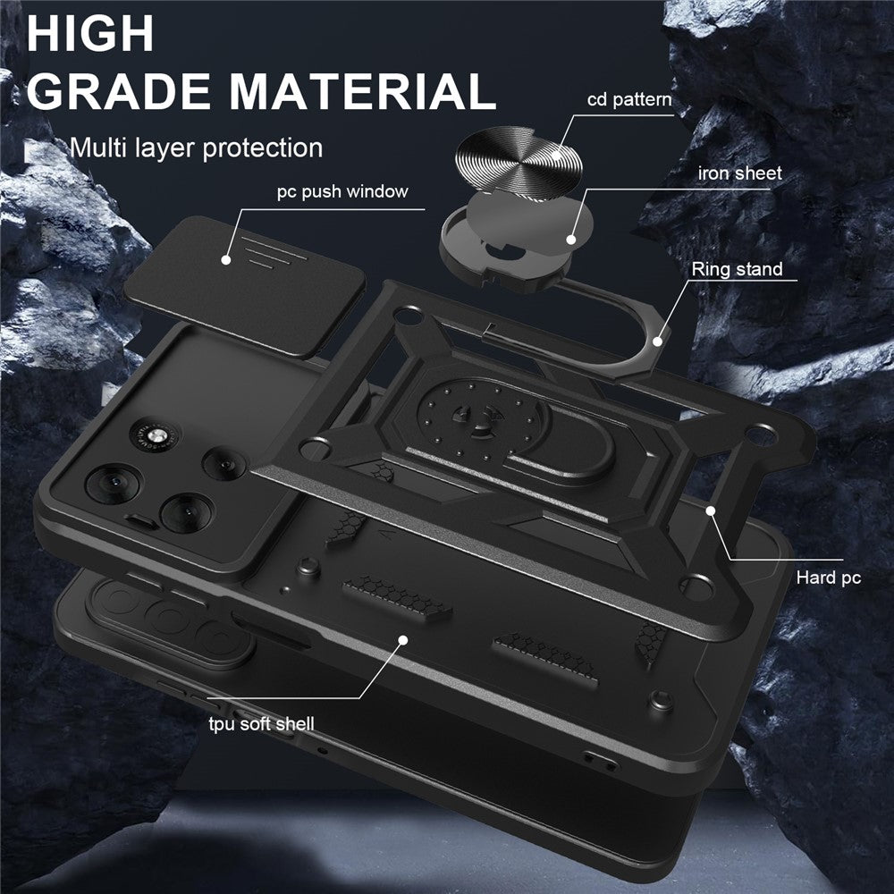 Til Motorola Moto G56 5G Cover med Skydekameralåg PC + TPU Kickstand Telefoncover