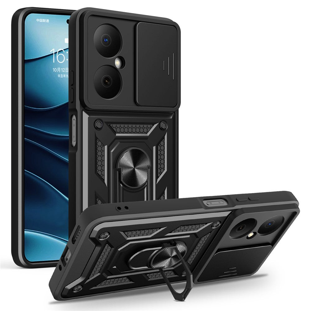 For Huawei Nova Y73 4G Case with Slide Camera Lid PC + TPU Kickstand Phone Cover