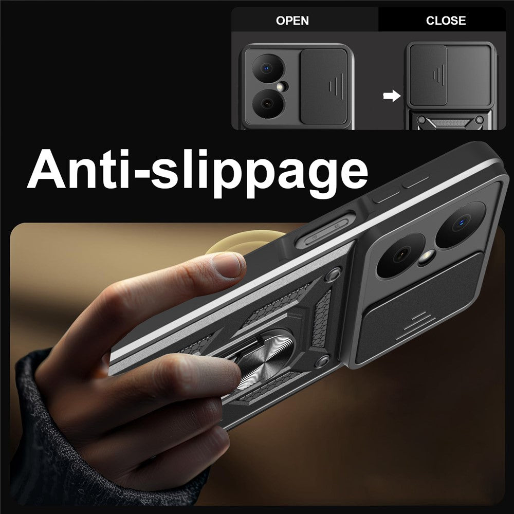 For Huawei Nova Y73 4G Case with Slide Camera Lid PC + TPU Kickstand Phone Cover