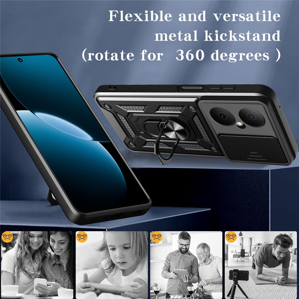 For Huawei Nova Y73 4G Case with Slide Camera Lid PC + TPU Kickstand Phone Cover