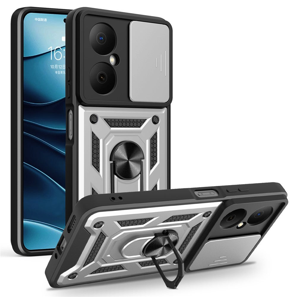 For Huawei Nova Y73 4G Case with Slide Camera Lid PC + TPU Kickstand Phone Cover