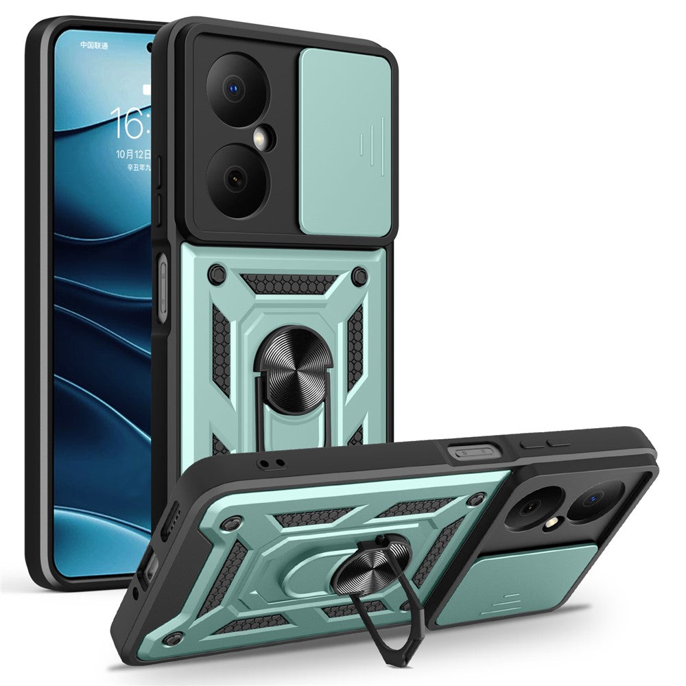 For Huawei Nova Y73 4G Case with Slide Camera Lid PC + TPU Kickstand Phone Cover
