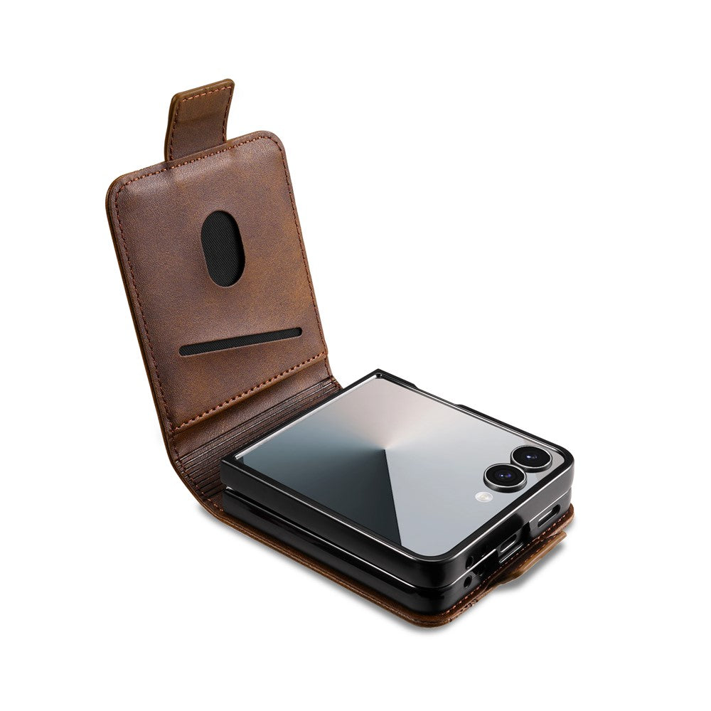 AZNS For Samsung Galaxy Z Flip7 5G Case Card Holder Cowhide Texture PC + PU Leather Phone Cover