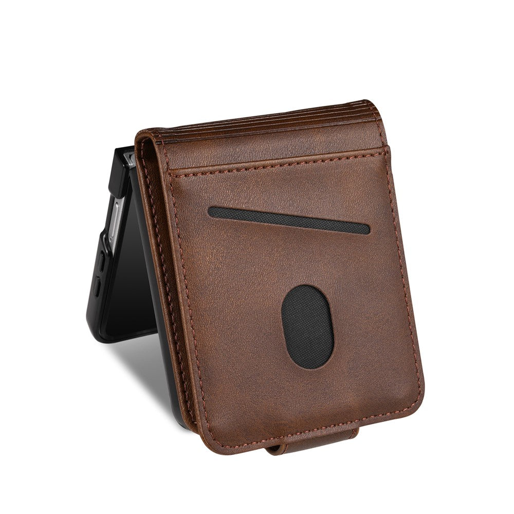 AZNS For Samsung Galaxy Z Flip7 5G Case Card Holder Cowhide Texture PC + PU Leather Phone Cover