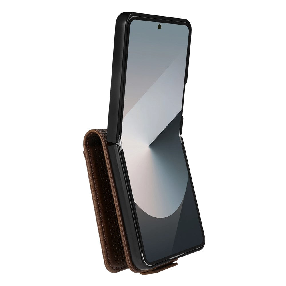 AZNS For Samsung Galaxy Z Flip7 5G Case Card Holder Cowhide Texture PC + PU Leather Phone Cover