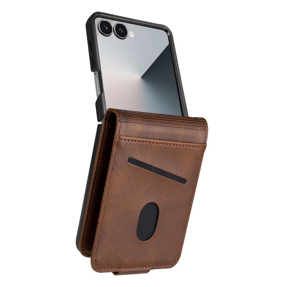 AZNS For Samsung Galaxy Z Flip7 5G Case Card Holder Cowhide Texture PC + PU Leather Phone Cover