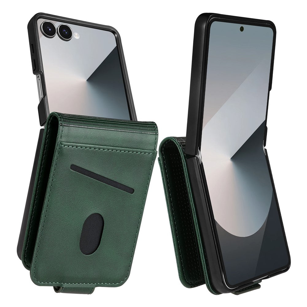 AZNS For Samsung Galaxy Z Flip7 5G Case Card Holder Cowhide Texture PC + PU Leather Phone Cover
