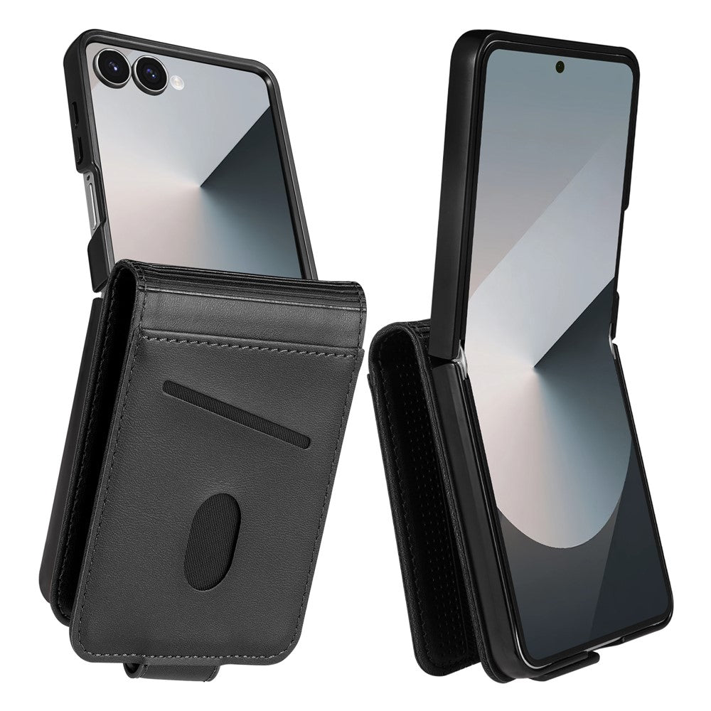 AZNS For Samsung Galaxy Z Flip7 5G Case Card Holder Cowhide Texture PC + PU Leather Phone Cover