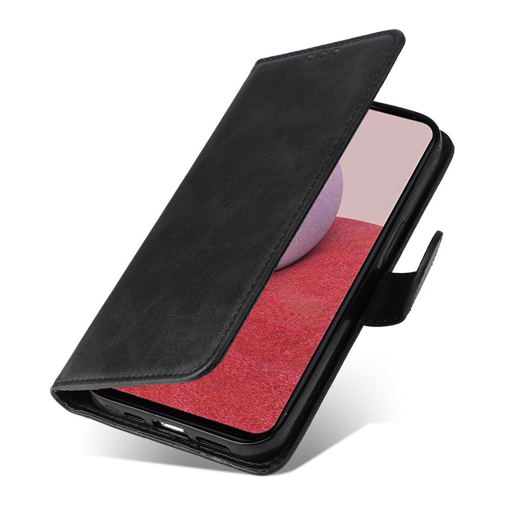 Samsung Galaxy A14 5G / A14 4G mobilcover i PU-læder med kalveskindstekstur, magnetisk lukning, pung-etui med håndledsrem