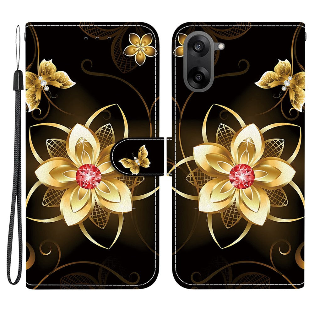 OnePlus Nord CE5 5G / Ace 5 Racing 5G-cover med mønsterprint i læder, flipdesign, tegnebogsfunktion og snor