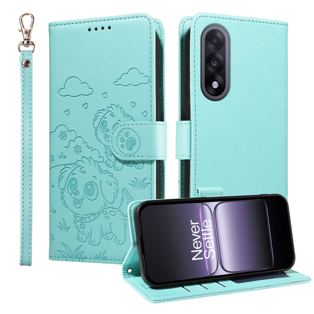 For OnePlus Ace 5 Ultra 5G / OnePlus Nord 5 5G Case RFID Blocking Imprinted Dog Pattern PU Leather Phone Cover with Wrist Strap