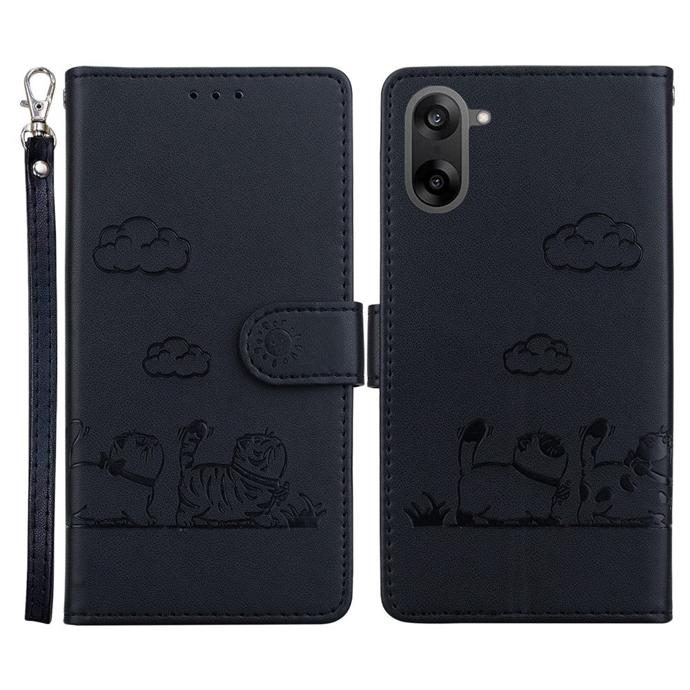 For OnePlus Nord CE5 5G / Ace 5 Racing 5G Case RFID Blocking Kitten Pattern TPU + PU Leather Phone Cover with Wrist Strap