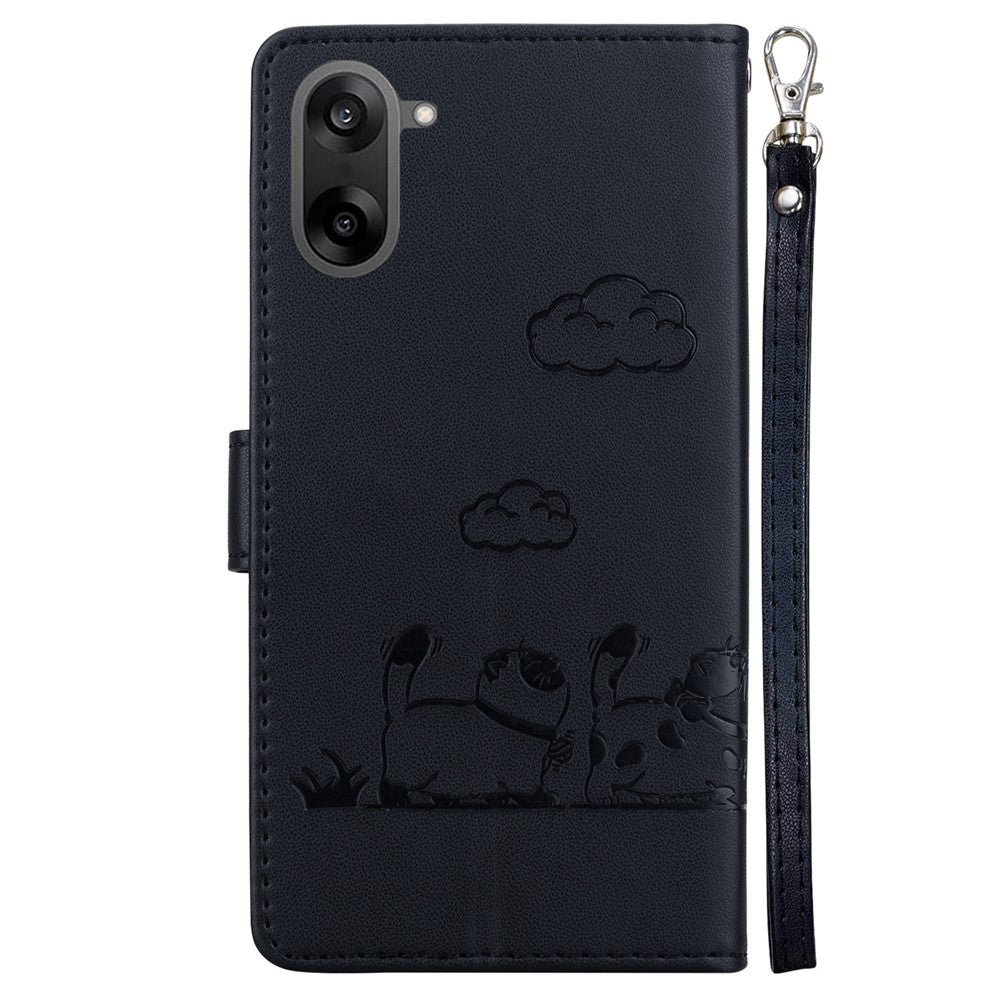 OnePlus Nord CE5 5G / Ace 5 Racing 5G-skal RFID-blockerande kattungemönster TPU + PU-lädermobilskal med handledsrem