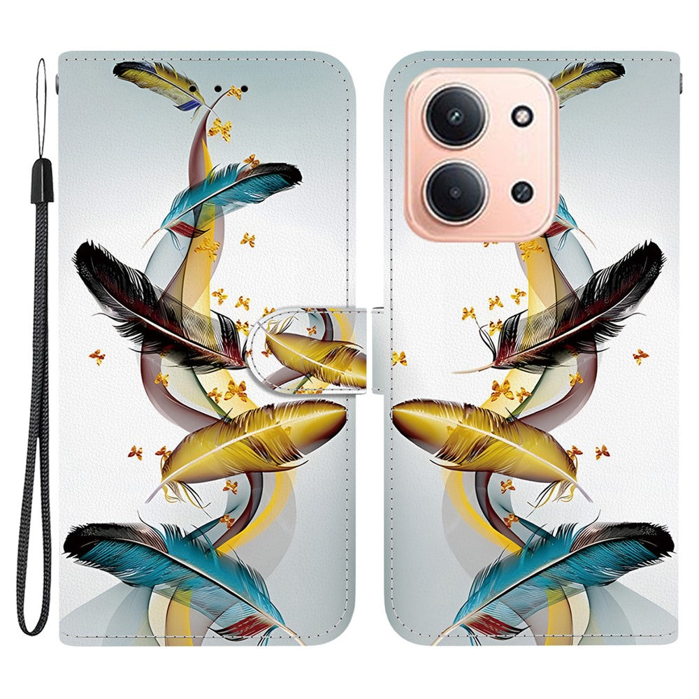 For Xiaomi Redmi 15C 5G (EU) (173mm) / 15C 4G (EU) (173mm) Case Pattern Printing Leather Wallet Phone Cover with Lanyard