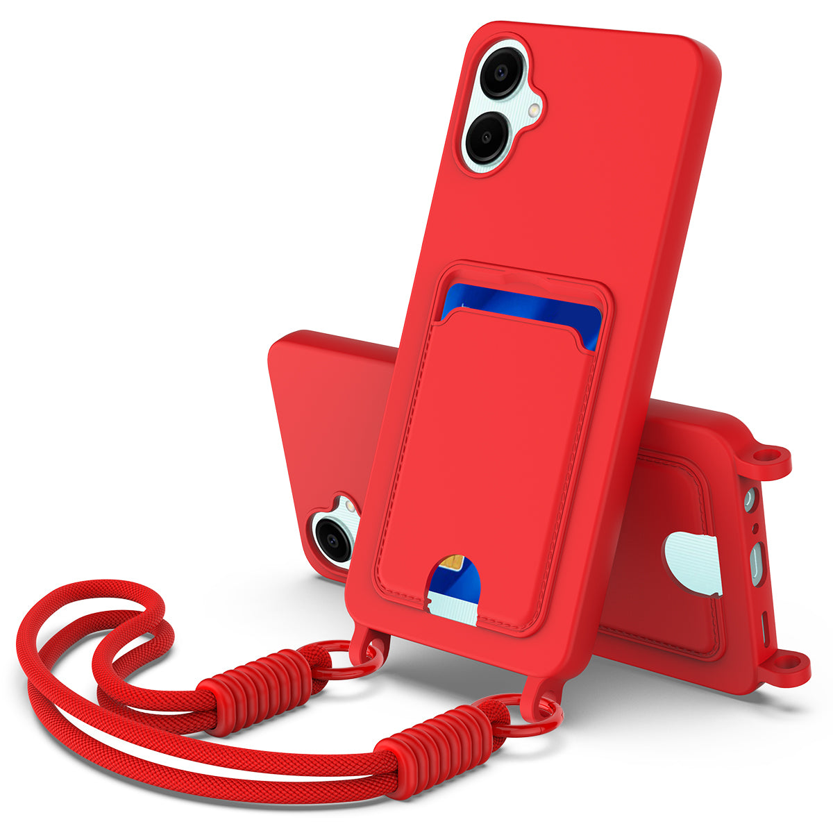 Samsung Galaxy A06 4G flytande silikonskal mobilbaksida med korthållare och kort rem